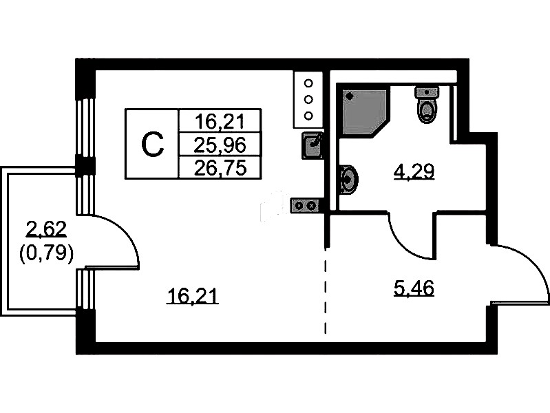 Квартира студия 26.75 м², 6/11 эт., ЖК «Новое Колпино»
